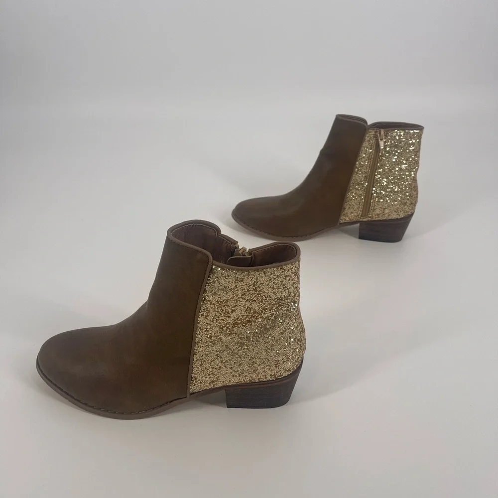 Yoki Ankle Boot Brown & Gold Glitter Bootie (SB4#10)